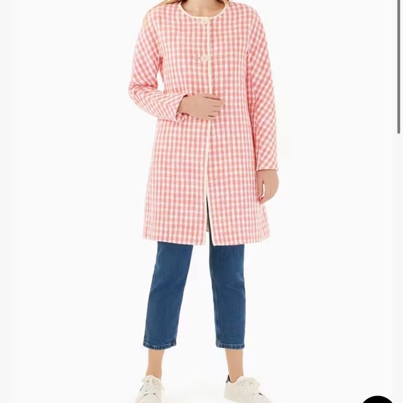 Kate Spade Gingham Tweed A-Line Button Front Collarless Coat Jacket - Picture 3 of 8